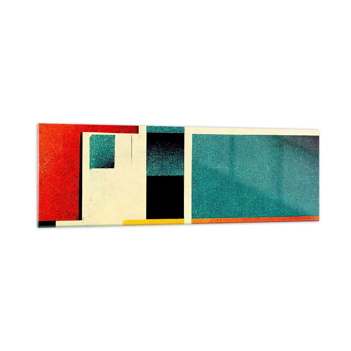 Glasbild - Bild auf glas - Geometrische Abstraktion mit farbigen Rechtecken und Quadraten - 160x50cm - Geometrische Abstraktion – gute Energie - Moderne Wanddekoration für Wohnzimmer und Schlafzimmer ARTTOR