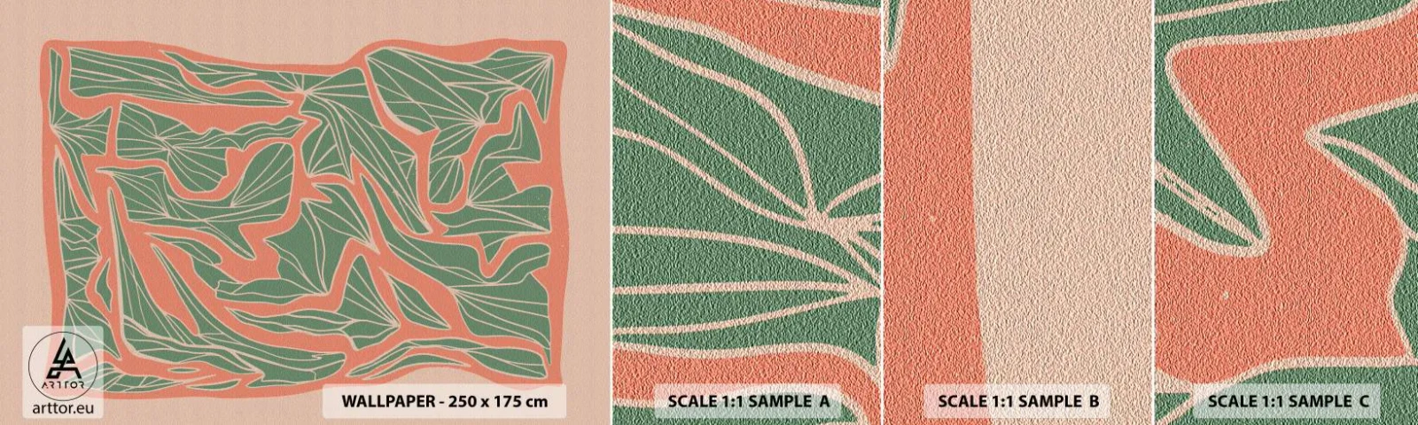 Fototapeten Muster Selbstklebend Deluxe Sticker - Kampf zwischen Korallen und Grün - Boho, Pastell, Stück - 100x30 cm