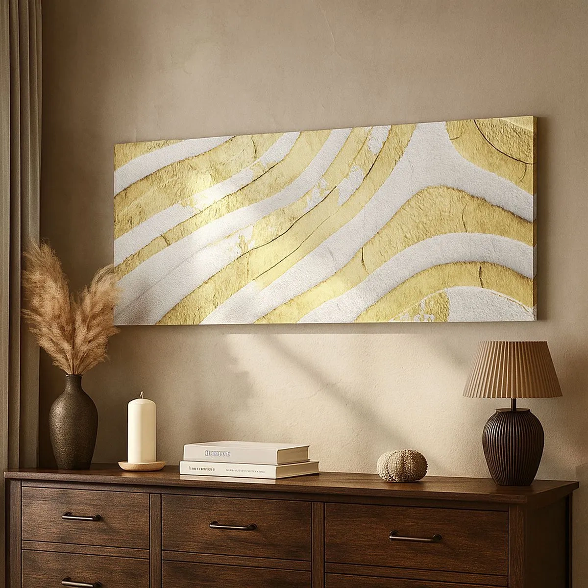 Bild auf Leinwand - Leinwandbild - Komposition in Weiß und Gold - 100x40 cm