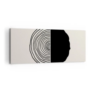 Bild auf Leinwand - Leinwandbild - Ein abstraktes Schwarz-Weiß-Motiv, inspiriert von einem Holzquerschnitt mit geometrischer Unterteilung. - 120x50cm - Halb und halb - Moderne Wanddekoration für Wohnzimmer und Schlafzimmer ARTTOR