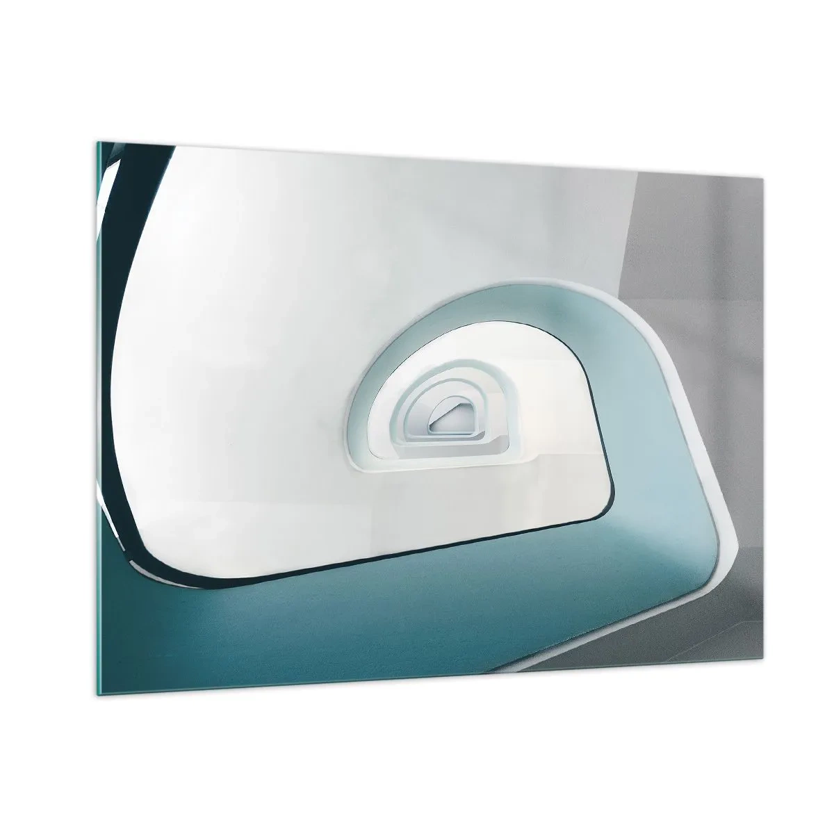 Glasbild - Bild auf glas - Eine moderne Treppe in abstrakter Perspektive - 100x70cm - Bis zum Ende des Blaus - Moderne Wanddekoration für Wohnzimmer und Schlafzimmer ARTTOR