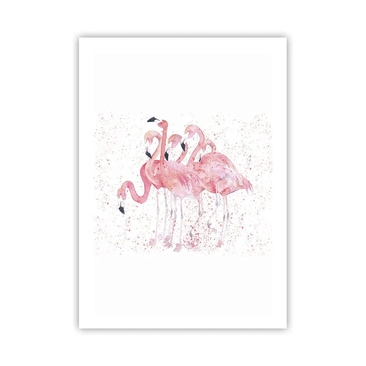 Poster - Eine Gruppe rosa Flamingos auf weißem Hintergrund - 50x70cm - Rosa Ensemble - Moderne Wanddekoration für Wohnzimmer und Schlafzimmer ARTTOR