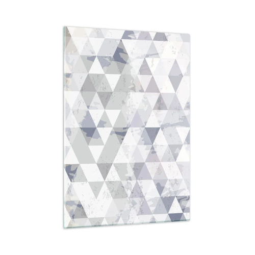 Glasbild - Bild auf glas - Geometrisches Dreiecksmuster in neutralen Grau- und Beigetönen - 50x70cm - Im Rhythmus auf drei - Moderne Wanddekoration für Wohnzimmer und Schlafzimmer ARTTOR