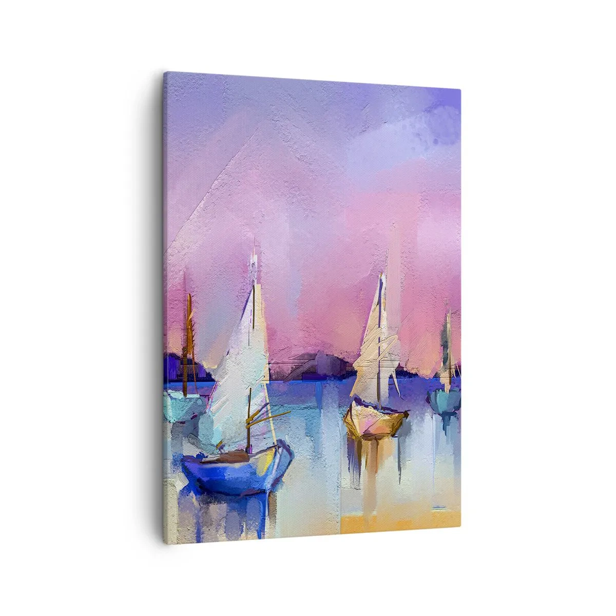 Bild auf Leinwand - Leinwandbild - Segelboote auf ruhigem Meer in den Pastellfarben des Sonnenuntergangs - 50x70cm - Richtung: breites Wasser - Moderne Wanddekoration für Wohnzimmer und Schlafzimmer ARTTOR