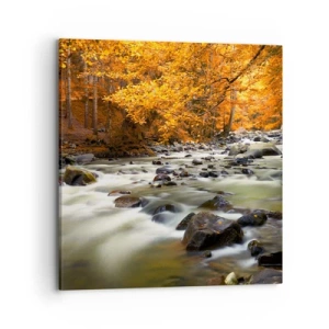 Bild auf Leinwand - Leinwandbild - Ein Bach in einem goldenen Wald - 70x70 cm