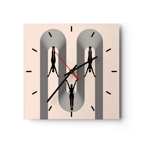 Wanduhr - Glasuhr - Geometrische Silhouetten auf beigem Hintergrund - 30x30cm - Verkehrt herum - Moderne Wanddekoration für Wohnzimmer und Schlafzimmer ARTTOR