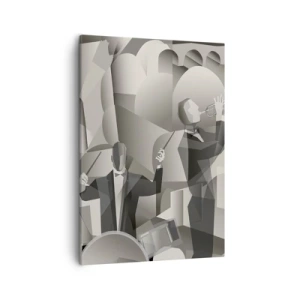 Bild auf Leinwand - Leinwandbild - Abstrakte Szene mit Jazzmusikern in Grautönen. - 50x70cm - Im Raum der Klänge - Moderne Wanddekoration für Wohnzimmer und Schlafzimmer ARTTOR