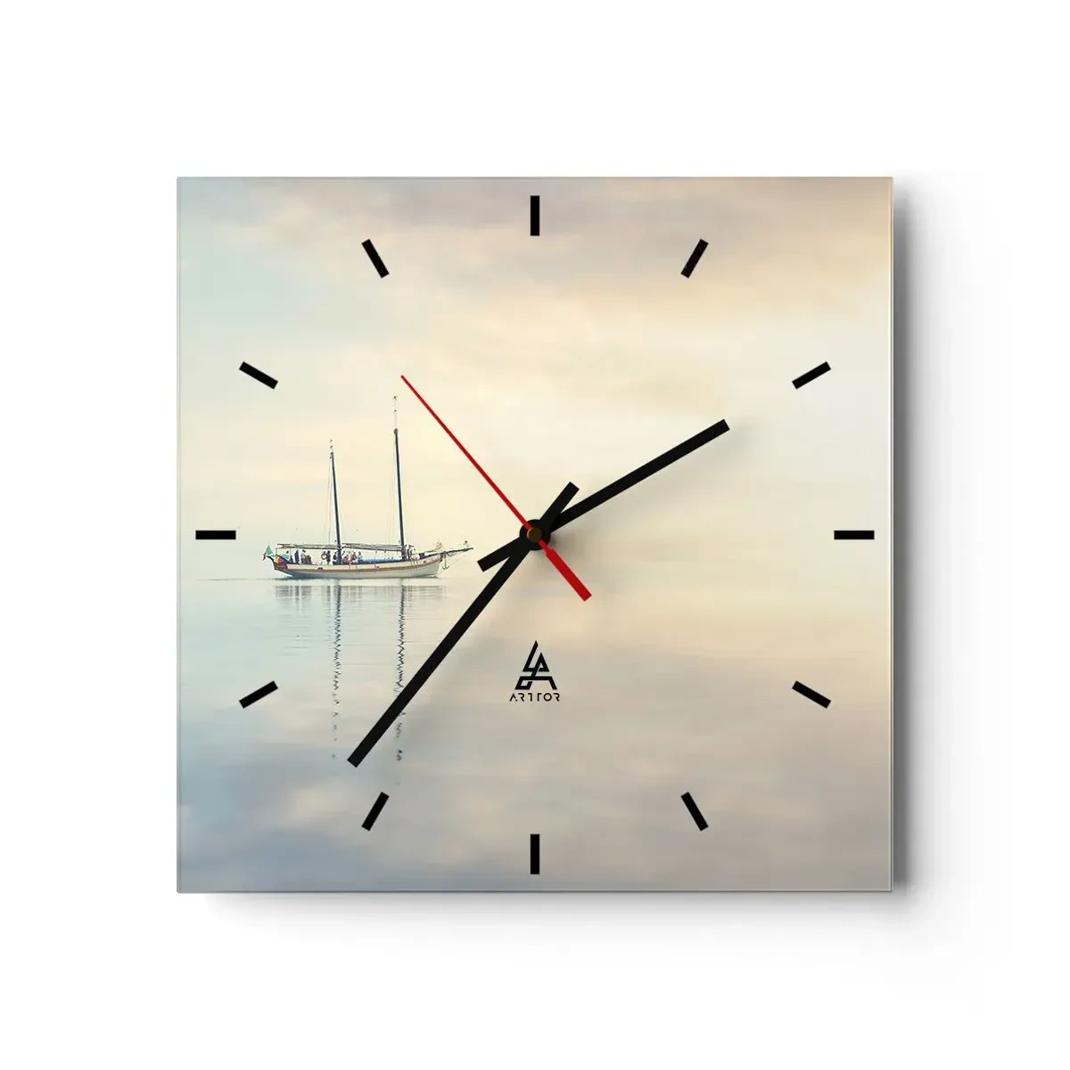 Wanduhr - Glasuhr - Ein Boot auf ruhiger See in sanftem Licht - 30x30cm - Im Meer der Stille - Moderne Wanddekoration für Wohnzimmer und Schlafzimmer ARTTOR