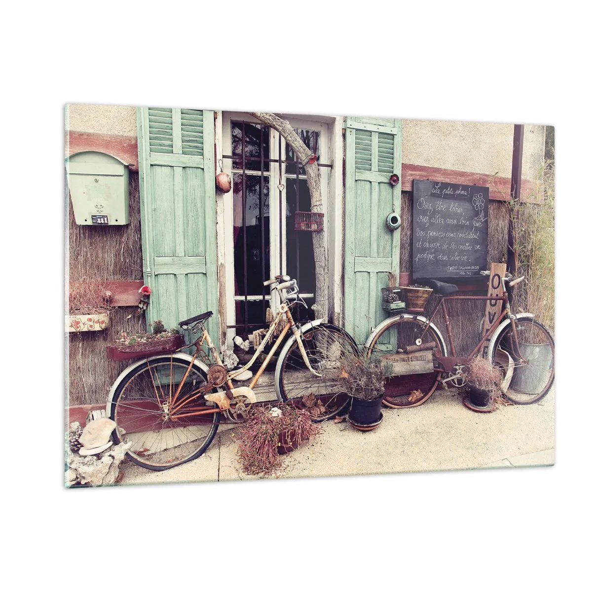 Glasbild - Bild auf glas - Provinzielle Landschaft mit Fahrrädern - 120x80cm - Es lebe die Provinz - Moderne Wanddekoration für Wohnzimmer und Schlafzimmer ARTTOR