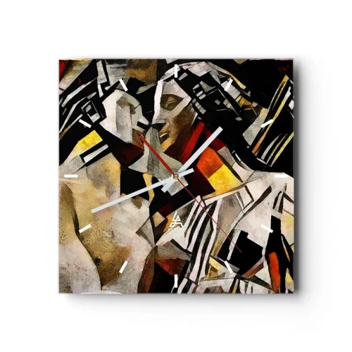 Wanduhr - Glasuhr - Abstrakte Komposition mit Silhouetten in dynamischer Form - 30x30cm - Ein statuenhafter Kuss - Moderne Wanddekoration für Wohnzimmer und Schlafzimmer ARTTOR
