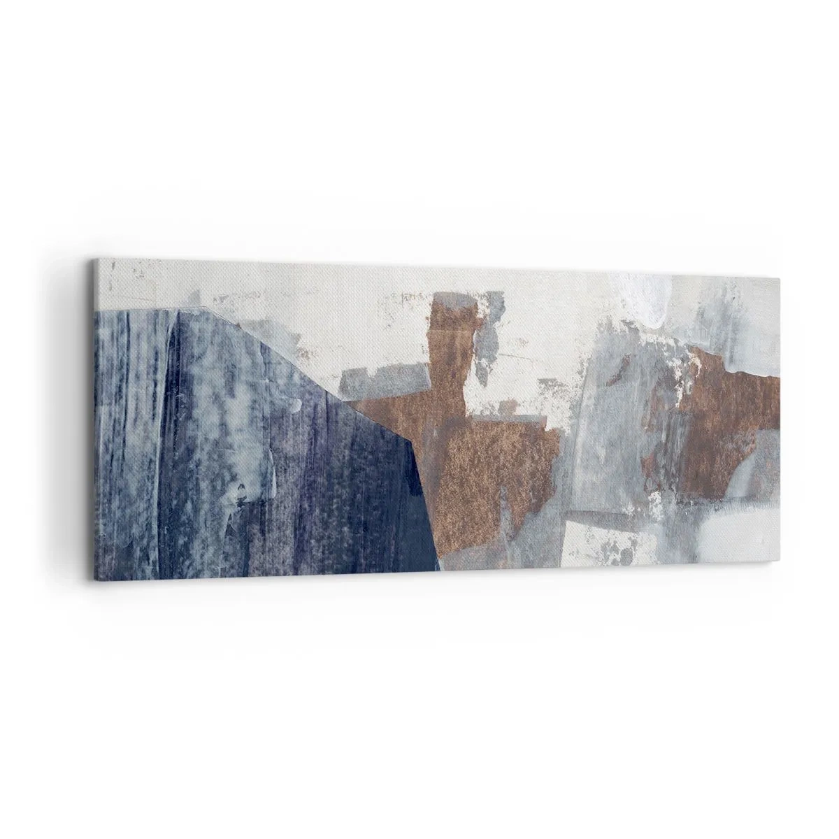 Bild auf Leinwand - Leinwandbild - Abstrakte Formen in Blau- und Brauntönen - 120x50cm - Blaue und braune Formen - Moderne Wanddekoration für Wohnzimmer und Schlafzimmer ARTTOR
