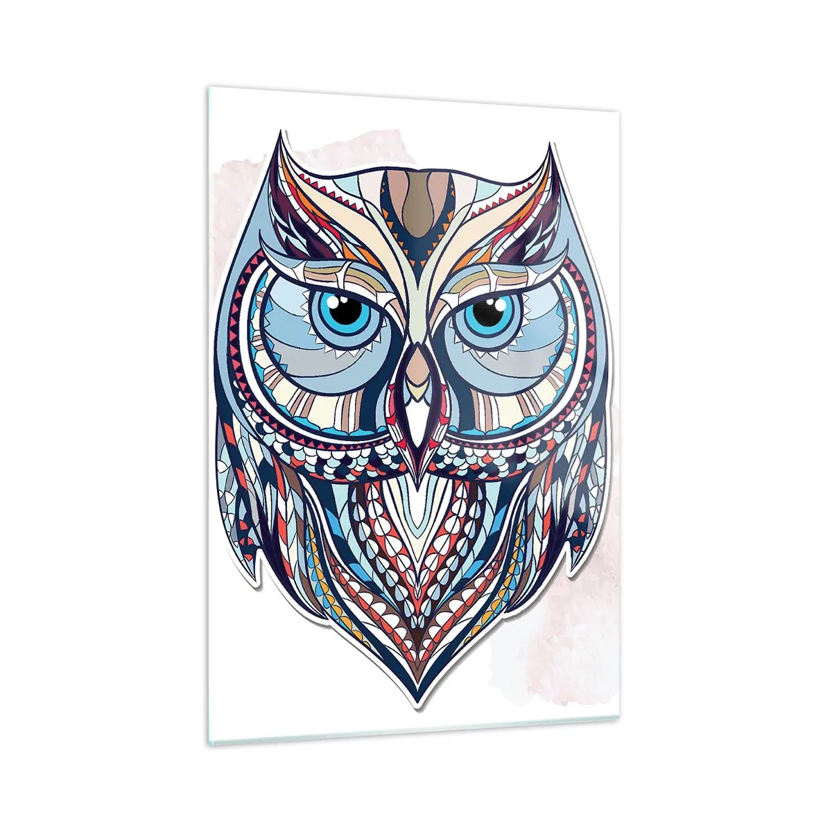 Glasbild - Bild auf glas - Buntes, geometrisches Porträt einer Eule - 50x70cm - Aufwendige Ziereule - Moderne Wanddekoration für Wohnzimmer und Schlafzimmer ARTTOR