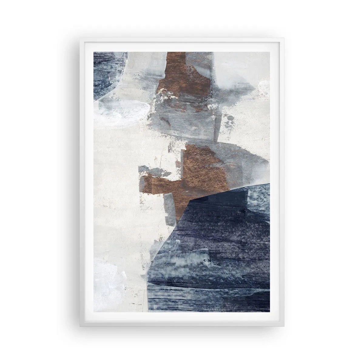 Poster in einem weißen Rahmen - Blaue und braune Formen - 70x100 cm