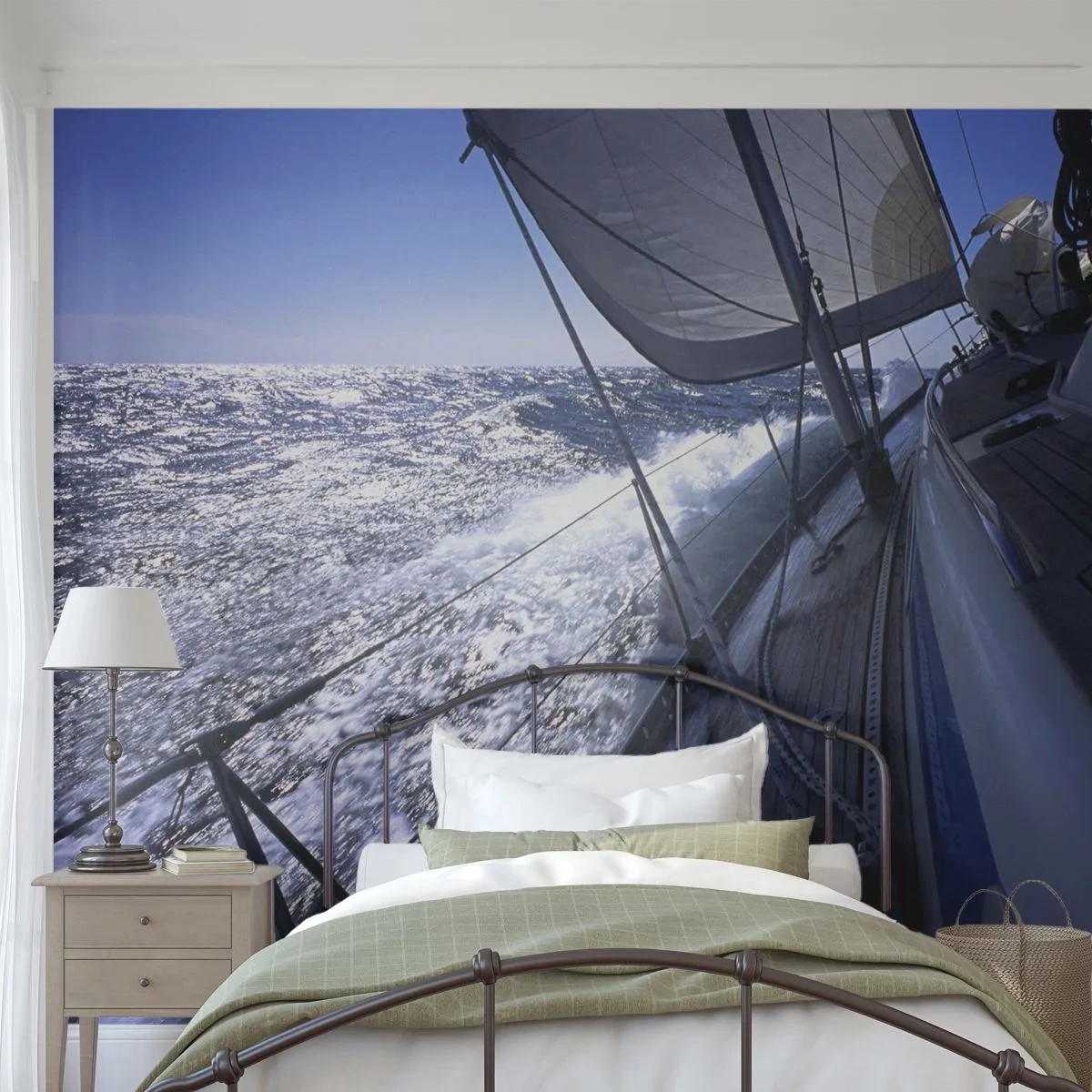 Fototapete Premium Sand - Eine Segelyacht auf einem stürmischen Ozean in voller Sonne - 100x70cm - Ich weiß was es heißt ein Vogel zu sein - Moderne Wanddekoration für Wohnzimmer und Schlafzimmer ARTTOR