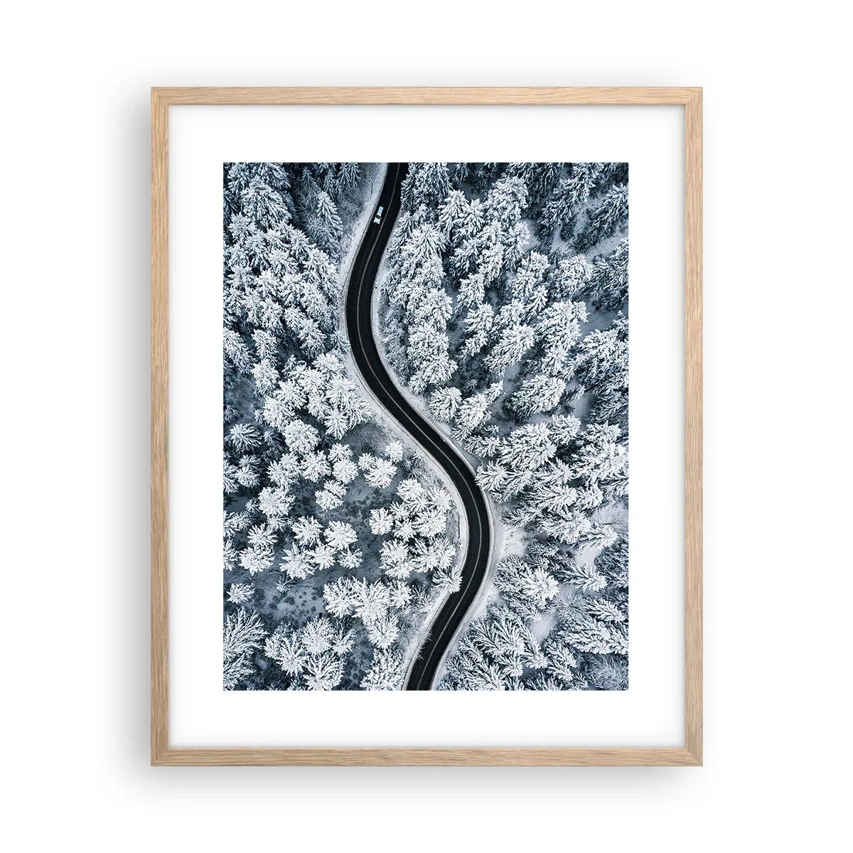 Poster in einem Rahmen aus heller Eiche - Durch den Winterwald - 40x50 cm