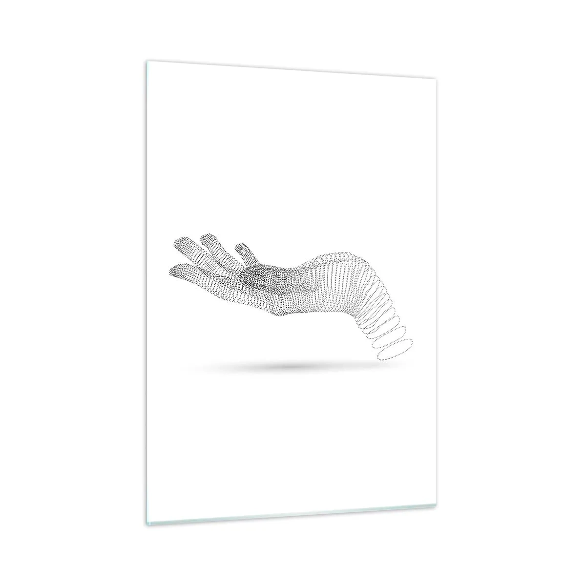 Glasbild - Bild auf glas - Minimalistische Grafik einer Hand aus Punkten - 50x70cm - Federnde Hand - Moderne Wanddekoration für Wohnzimmer und Schlafzimmer ARTTOR