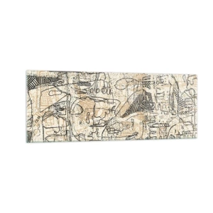 Glasbild - Bild auf glas - Abstrakte Muster und Linien auf beigem Hintergrund - 140x50cm - Es wartet darauf, entschlüsselt zu werden - Moderne Wanddekoration für Wohnzimmer und Schlafzimmer ARTTOR