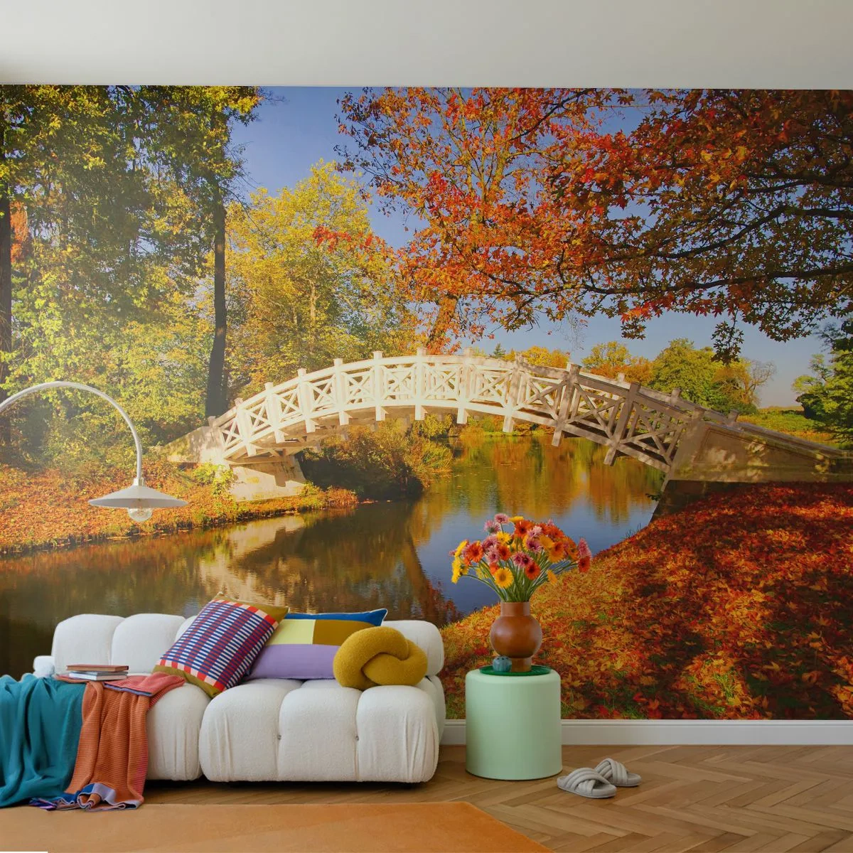 Fototapete Premium Sand - Auf der weißen Seufzerbrücke - Landschaft, Park, Holzbrücke - 150x105 cm
