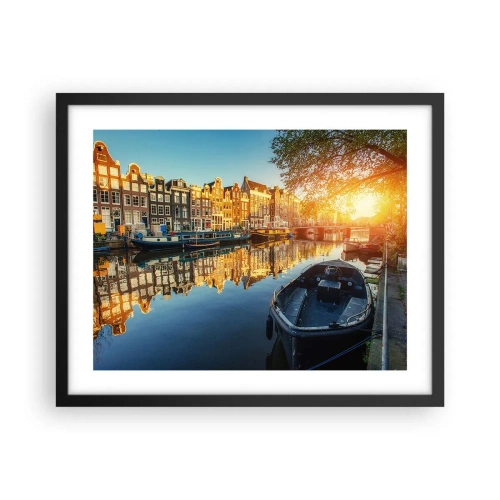 Poster in einem schwarzem Rahmen - Morgen in Amsterdam - 50x40 cm