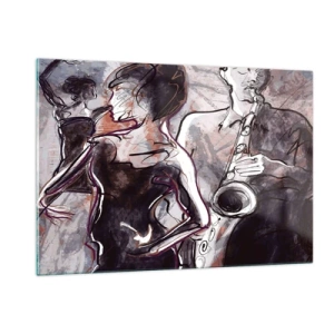 Glasbild - Bild auf glas - Tänzer und ein Saxophonist im künstlerischen Sketch-Stil - 120x80cm - In der Musik auflösen - Moderne Wanddekoration für Wohnzimmer und Schlafzimmer ARTTOR