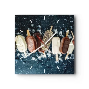 Wanduhr - Glasuhr - Bunte Eislutscher auf Eis mit dunklem Hintergrund angeordnet - 30x30cm - Geschmack des heißen Sommers - Moderne Wanddekoration für Wohnzimmer und Schlafzimmer ARTTOR