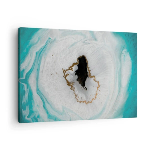 Bild auf Leinwand - Leinwandbild - Abstraktes Geodenmotiv in Türkis-, Weiß- und Goldtönen - 70x50cm - Nach Innen eindringen - Moderne Wanddekoration für Wohnzimmer und Schlafzimmer ARTTOR