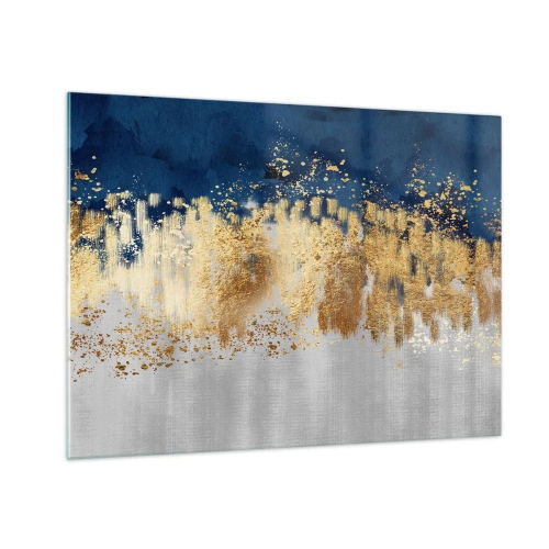 Glasbild - Bild auf glas - Goldene Akzente auf marineblauem und silbernem Hintergrund - 70x50cm - Moderne Komposition mit Glanz - Moderne Wanddekoration für Wohnzimmer und Schlafzimmer ARTTOR