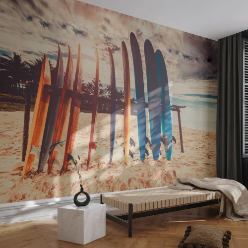 Selbstklebende Fototapete Deluxe Sticker - Gute Nacht bis morgen - Surfen, Landschaft, Surfbrett - 200x140 cm