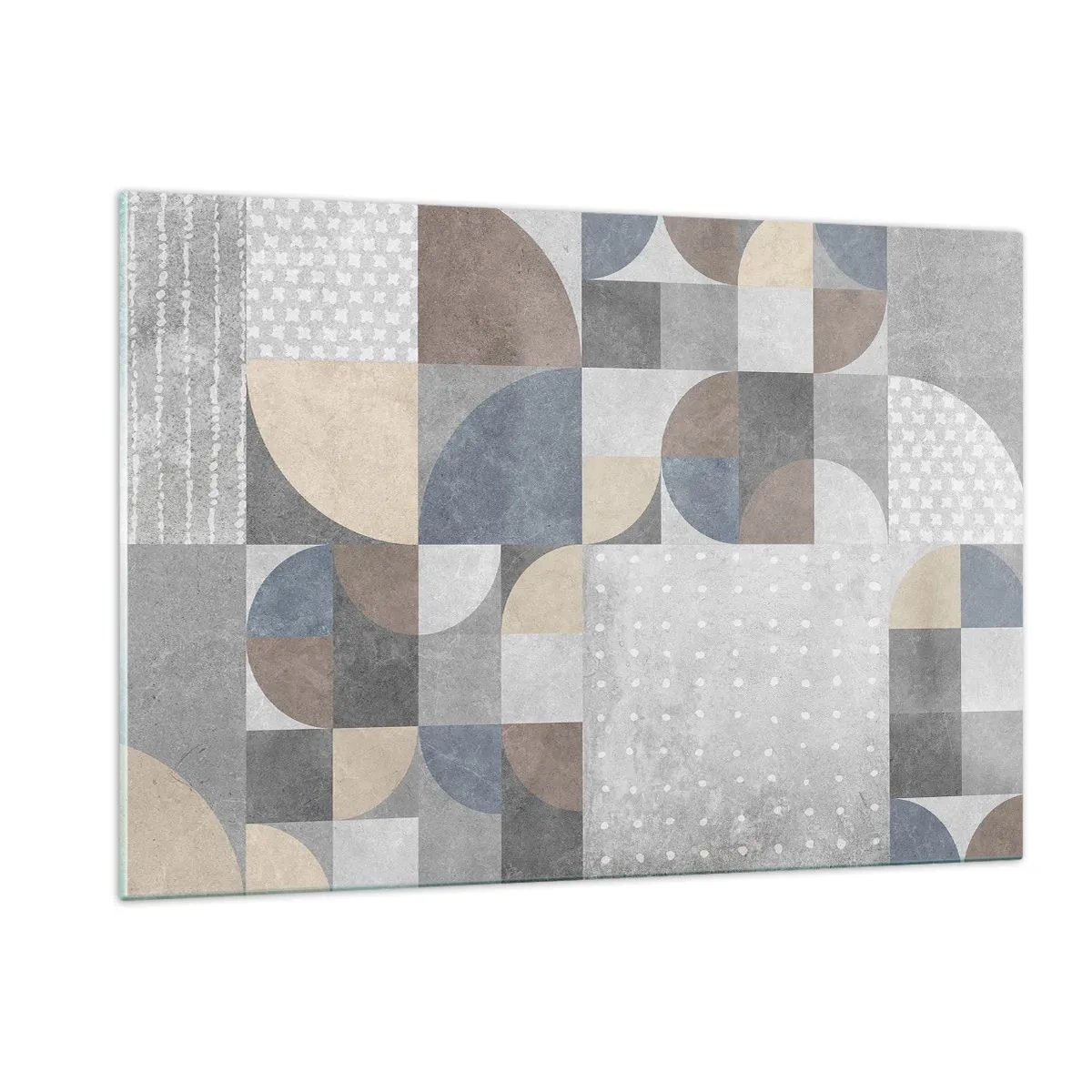 Glasbild - Bild auf glas - Abstrakte geometrische Komposition mit verschiedenen Formen und Grautönen. - 120x80cm - Keramische Fantasie - Moderne Wanddekoration für Wohnzimmer und Schlafzimmer ARTTOR