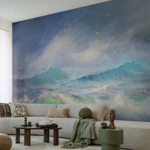 Fototapete Premium Canvas - Der wind heulte mit Triumph - Sturm, Hohe Welle, Vögel - 200x140 cm