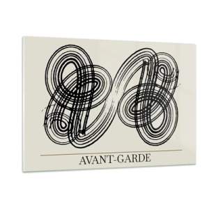 Glasbild - Bild auf glas - Schwarze avantgardistische Schleifen und Linien auf hellem Hintergrund - 120x80cm - Es kam spontan heraus - Moderne Wanddekoration für Wohnzimmer und Schlafzimmer ARTTOR