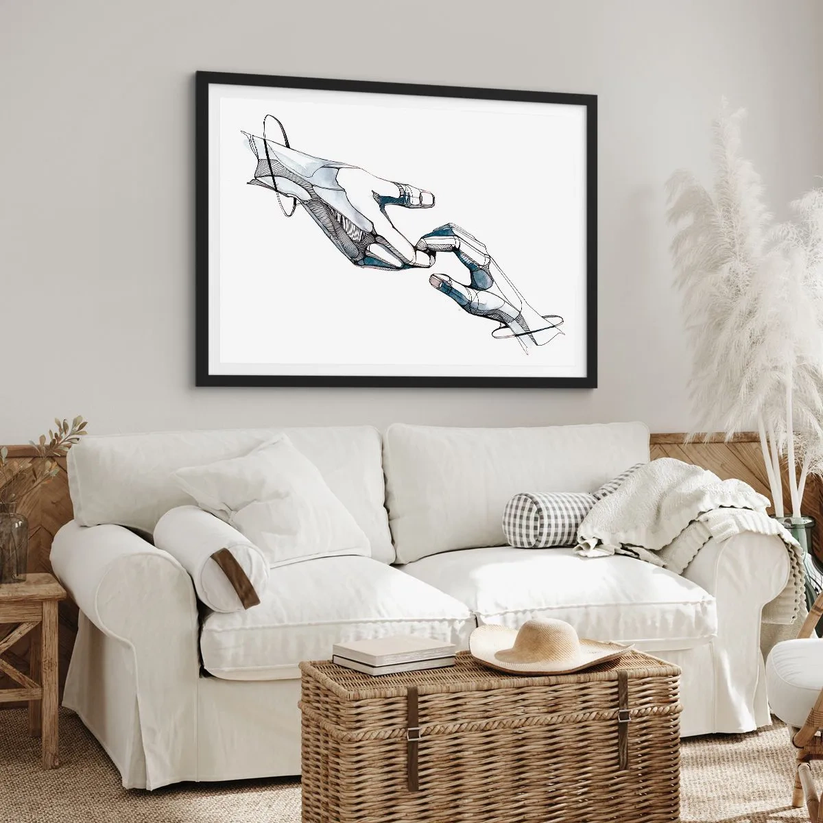 Poster in einem schwarzem Rahmen - Künstlerische Darstellung einer Hand in minimalistischer und geometrischer Form - 70x50cm - Eine gute Geste - Moderne Wanddekoration für Wohnzimmer und Schlafzimmer ARTTOR