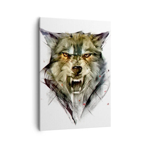 Bild auf Leinwand - Leinwandbild - Ein gefährlicher Wolf in dynamischer, künstlerischer Form - 50x70cm - Kein Schritt näher! - Moderne Wanddekoration für Wohnzimmer und Schlafzimmer ARTTOR