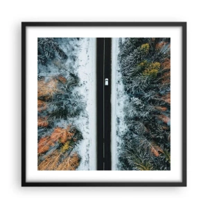 Poster in einem schwarzem Rahmen - Schnitt durch den Winterwald - 50x50 cm