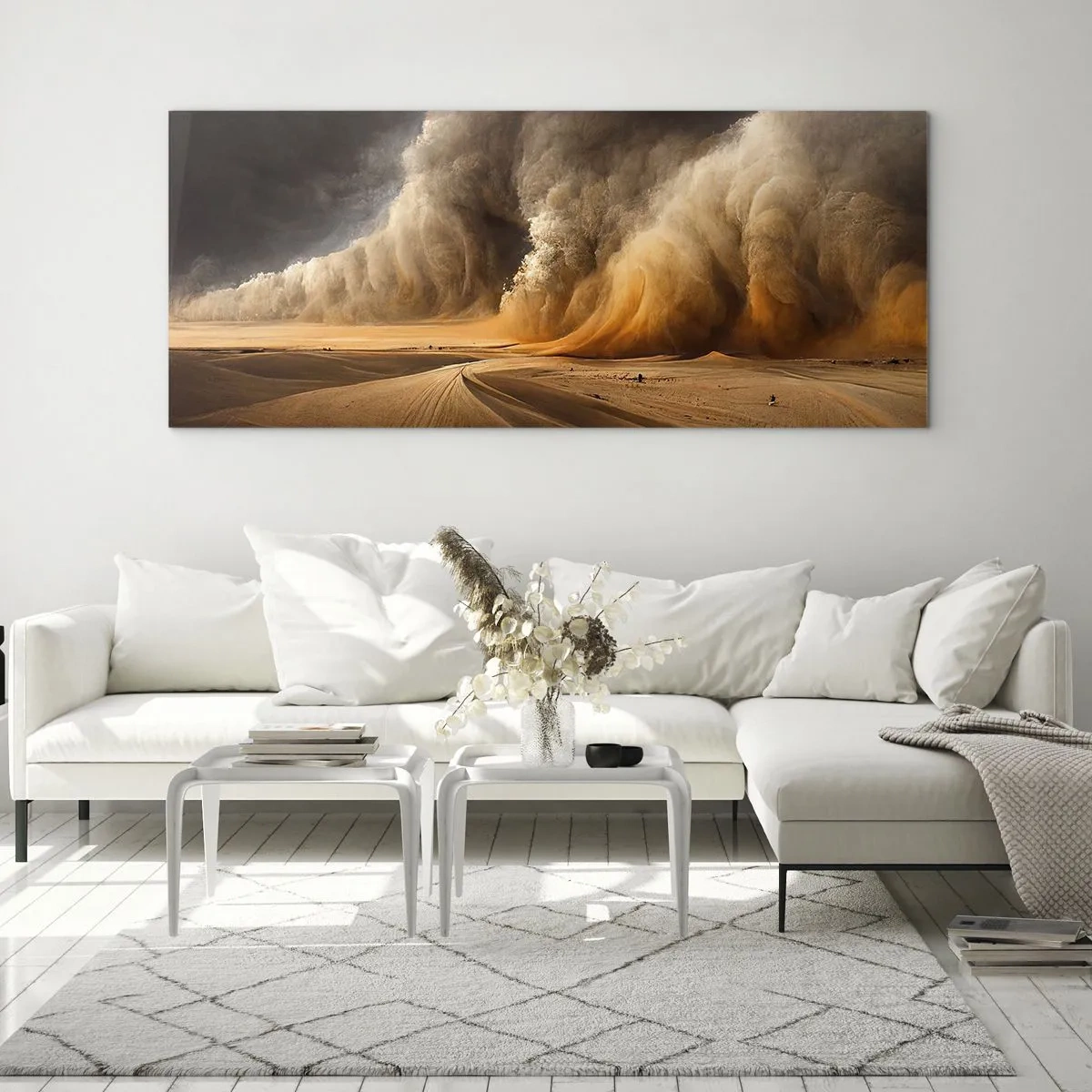 Glasbild - Bild auf glas - Beeindruckender Sandsturm in der Wüste - 160x50cm - Zorn der Wüste - Moderne Wanddekoration für Wohnzimmer und Schlafzimmer ARTTOR