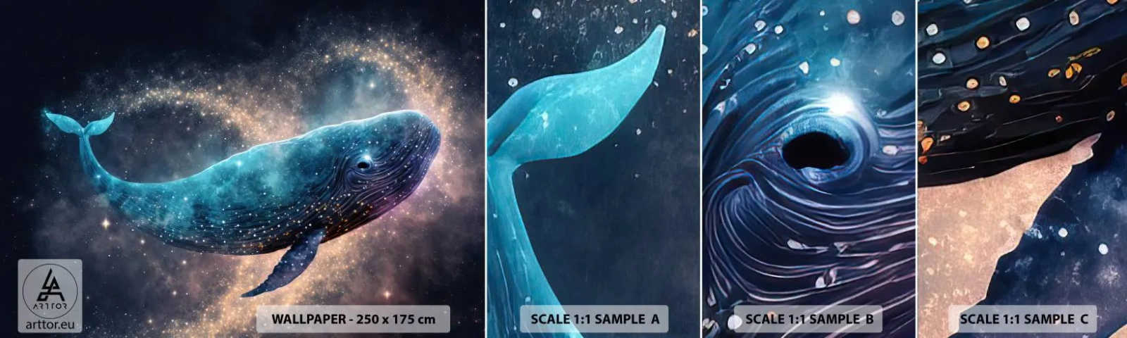 Fototapeten Muster Selbstklebend Deluxe Sticker - Es gibt so eine Welt… - Wal, Magie, Fantastisch - 100x30 cm