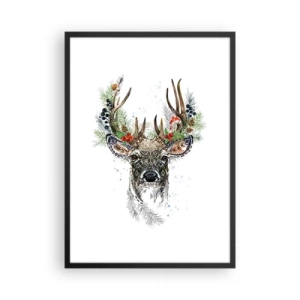 Poster in einem schwarzem Rahmen - Dekorativer Hirsch mit Ornamenten und floralen Akzenten - 50x70cm - Im festlichen Gewand - Moderne Wanddekoration für Wohnzimmer und Schlafzimmer ARTTOR