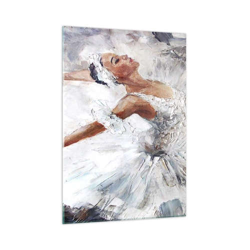 Glasbild - Bild auf glas - Eine Ballerina im weißen Outfit in dynamischer Pose - 50x70cm - Zart und leicht wie Tüll - Moderne Wanddekoration für Wohnzimmer und Schlafzimmer ARTTOR