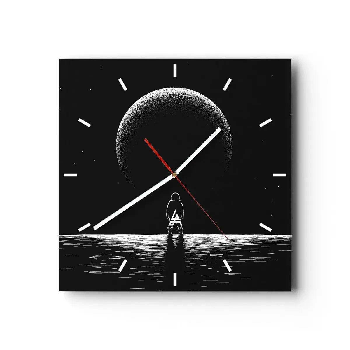 Wanduhr - Glasuhr - Ein Astronaut vor dem Hintergrund eines großen Planeten im Weltraum - 30x30cm - Angesicht zu Angesicht - Moderne Wanddekoration für Wohnzimmer und Schlafzimmer ARTTOR