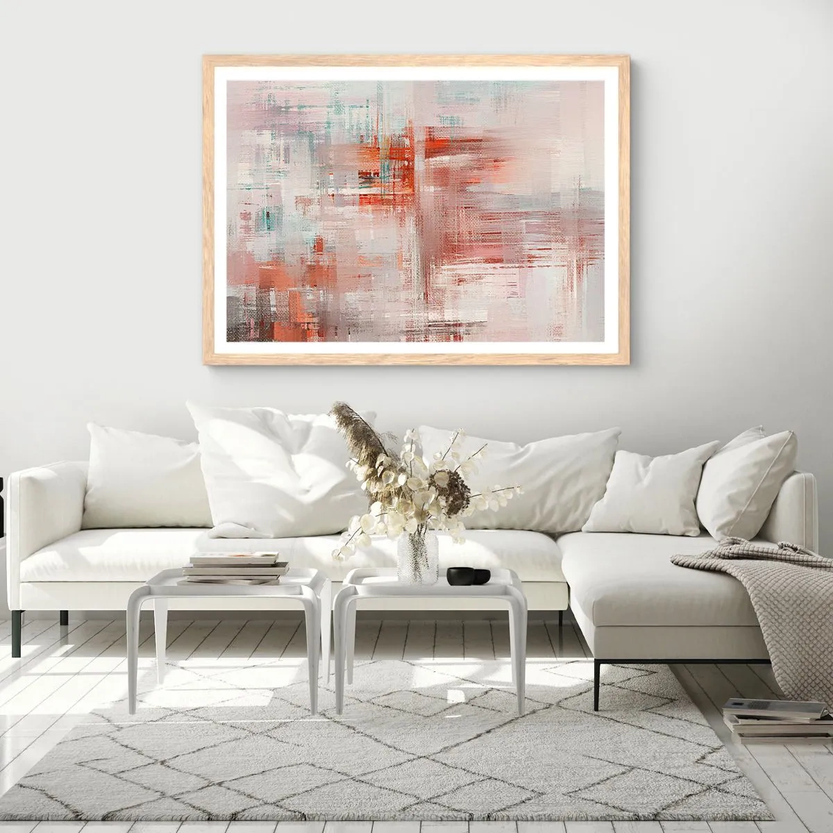 Poster in einem Rahmen aus heller Eiche - Dunstig. Aber rosa - 40x30 cm