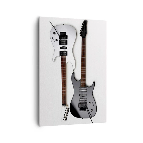 Bild auf Leinwand - Leinwandbild - Zwei E-Gitarren in Schwarz und Weiß auf hellem Hintergrund. - 70x100cm - Harmonie der Formen - Moderne Wanddekoration für Wohnzimmer und Schlafzimmer ARTTOR
