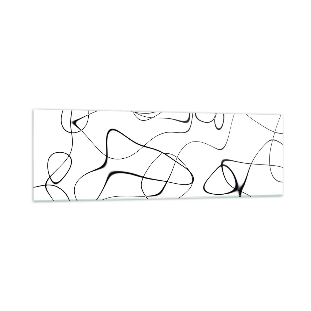 Glasbild - Bild auf glas - Abstrakte schwarze Linien auf weißem Hintergrund im minimalistischen Stil - 160x50cm - Lebenswege, Wechselfälle - Moderne Wanddekoration für Wohnzimmer und Schlafzimmer ARTTOR