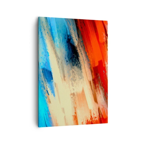 Bild auf Leinwand - Leinwandbild - Abstrakter Pinselstrich in Blau- und Orangetönen - 50x70cm - Eine Kaskade von Farben - Moderne Wanddekoration für Wohnzimmer und Schlafzimmer ARTTOR
