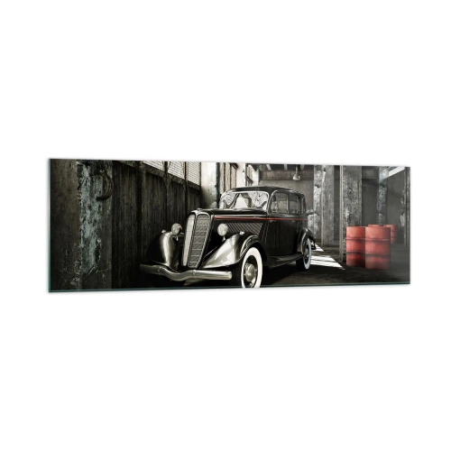 Glasbild - Bild auf glas - Stilvolles Retro-Auto in einem Rohlager - 160x50cm - Die ewige Eleganz der 1930er Jahre - Moderne Wanddekoration für Wohnzimmer und Schlafzimmer ARTTOR