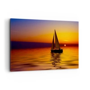 Bild auf Leinwand - Leinwandbild - Ein Segelboot auf ruhiger See bei Sonnenuntergang - 100x70cm - Wie ruhig es hier in der Abenddämmerung ist... - Moderne Wanddekoration für Wohnzimmer und Schlafzimmer ARTTOR