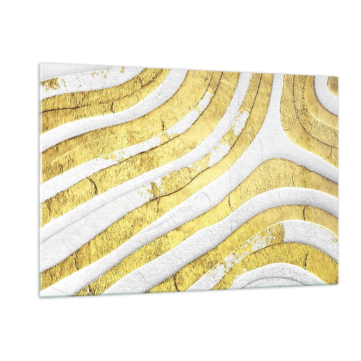 Glasbild - Bild auf glas - Abstrakte goldene und weiße Wellen mit einem Struktureffekt - 120x80cm - Komposition in Weiß und Gold - Moderne Wanddekoration für Wohnzimmer und Schlafzimmer ARTTOR