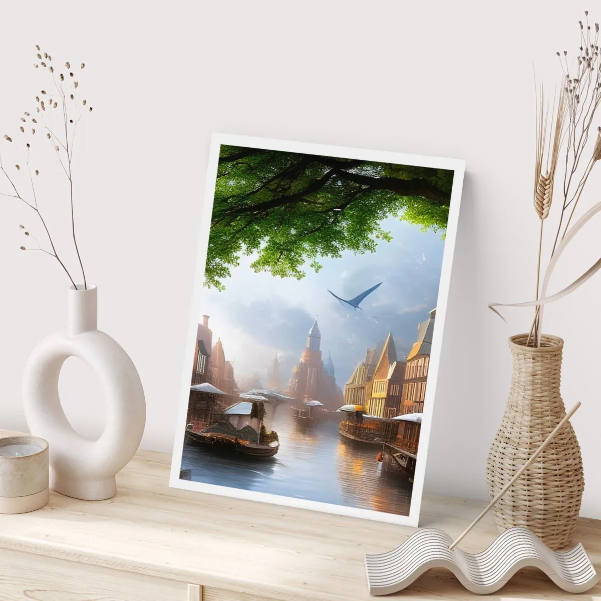 Poster - Malerischer Blick auf den Kanal mit historischer Architektur - 50x70cm - Niederländisches Stadtbild - Moderne Wanddekoration für Wohnzimmer und Schlafzimmer ARTTOR