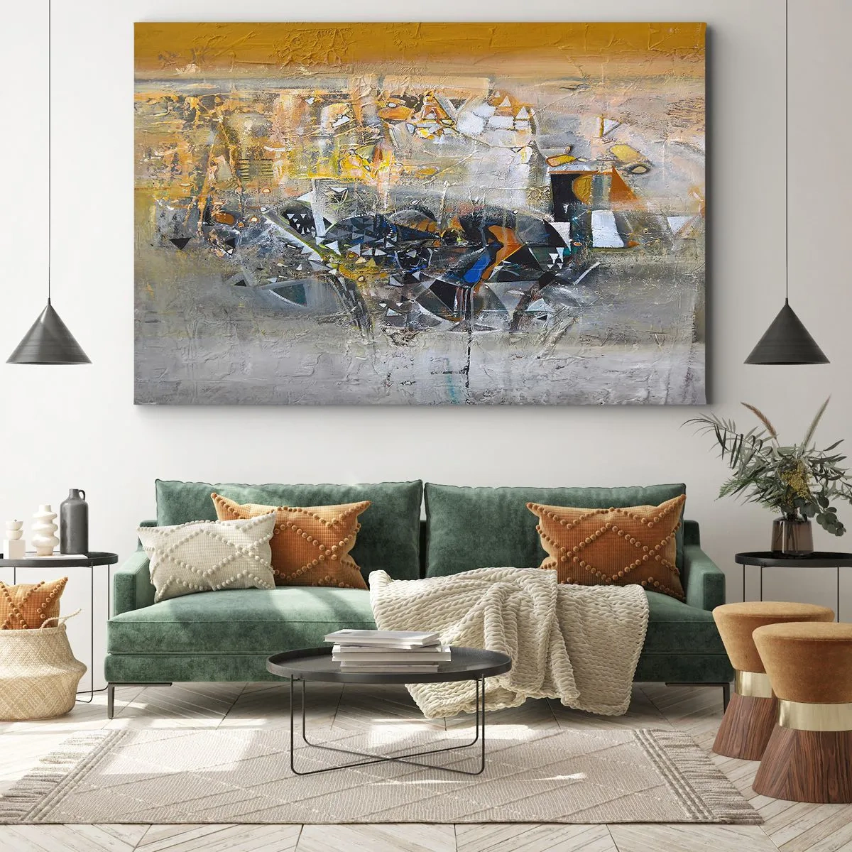 Bild auf Leinwand - Leinwandbild - Abstraktion mit dominanten Gelb- und Grautönen - 70x50cm - Alles wird gut - Moderne Wanddekoration für Wohnzimmer und Schlafzimmer ARTTOR