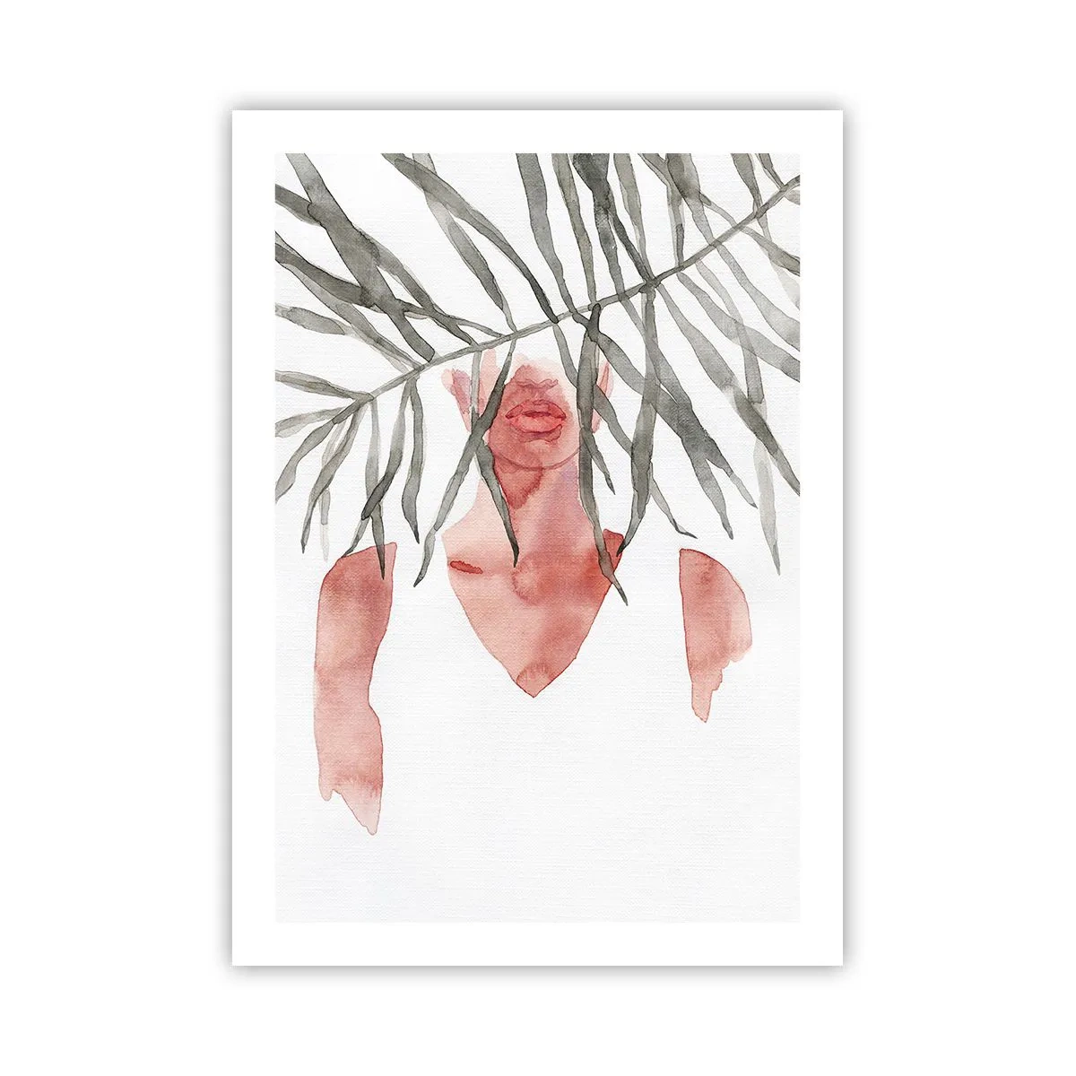 Poster - Aquarell-Silhouette einer Frau, versteckt hinter Blättern - 50x70cm - Dame der Tropen - Moderne Wanddekoration für Wohnzimmer und Schlafzimmer ARTTOR