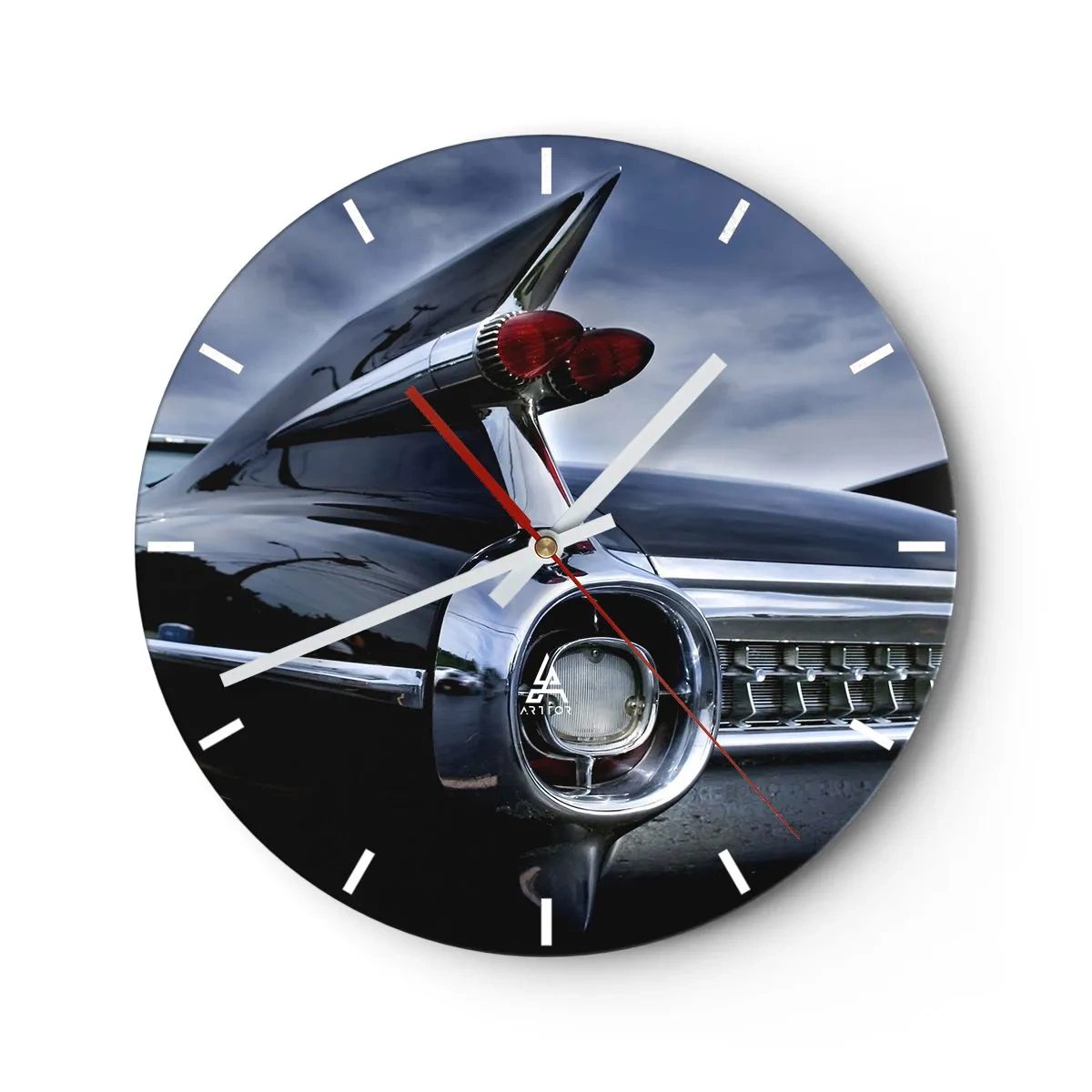 Wanduhr - Glasuhr - Rückansicht eines Oldtimers mit roten Lichtern - 30x30cm - Deshalb ist es schön! - Moderne Wanddekoration für Wohnzimmer, Küche und Schlafzimmer ARTTOR